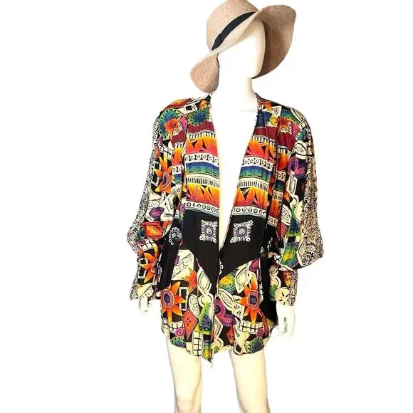 vtg Laura Kieffer‎ Susan Burrowes Artsy Women's 14 Rayon Open Front Cardigan - Picture 2 of 11